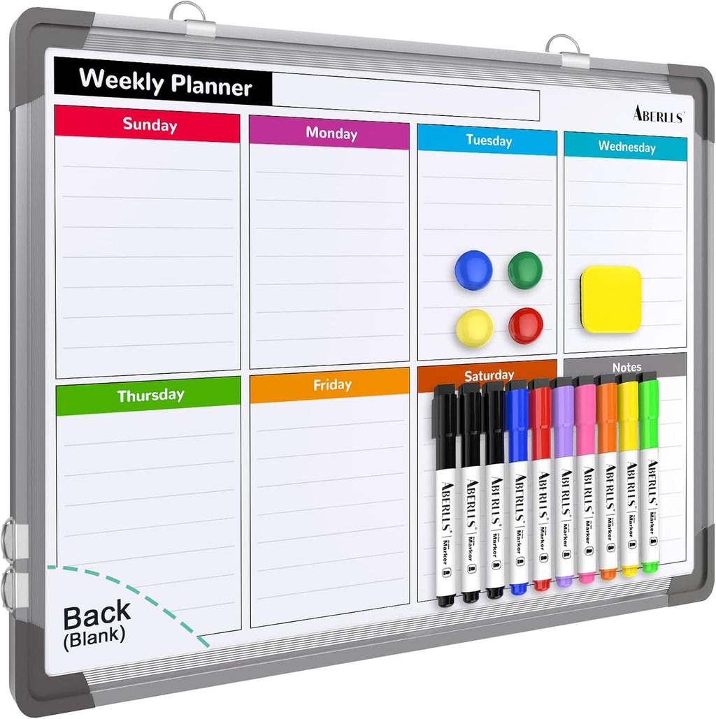 Weekly Calendar Whiteboard for Wall, 16x12 Inches Dry Erase Board, Small Magnetic White Board, Double-Sided Hanging Board for Office School Home Kitchen, Portable Board for Drawing Planning To Do List