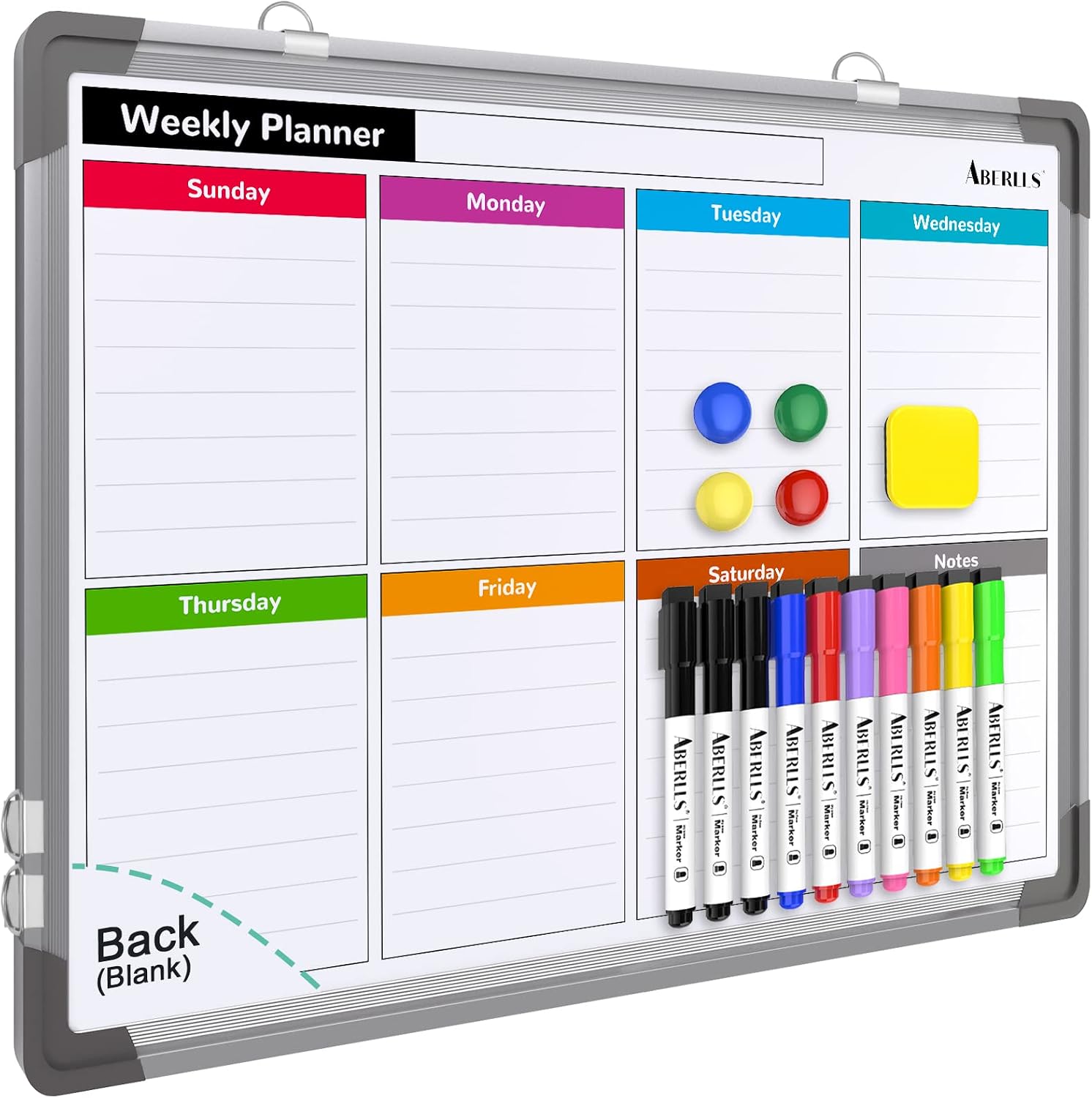 Weekly Calendar Whiteboard for Wall, 16x12 Inches Dry Erase Board, Small Magnetic White Board, Double-Sided Hanging Board for Office School Home Kitchen, Portable Board for Drawing Planning To Do List