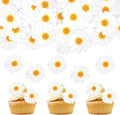 40Pcs Daisy Cake Decorations Edible Flower Cupcake Toppers Wafer Paper Edible Cake Decor White Daisy Flower Cupcake Picks for Birthday Wedding Bridal Baby Shower Party Decoration Supplies