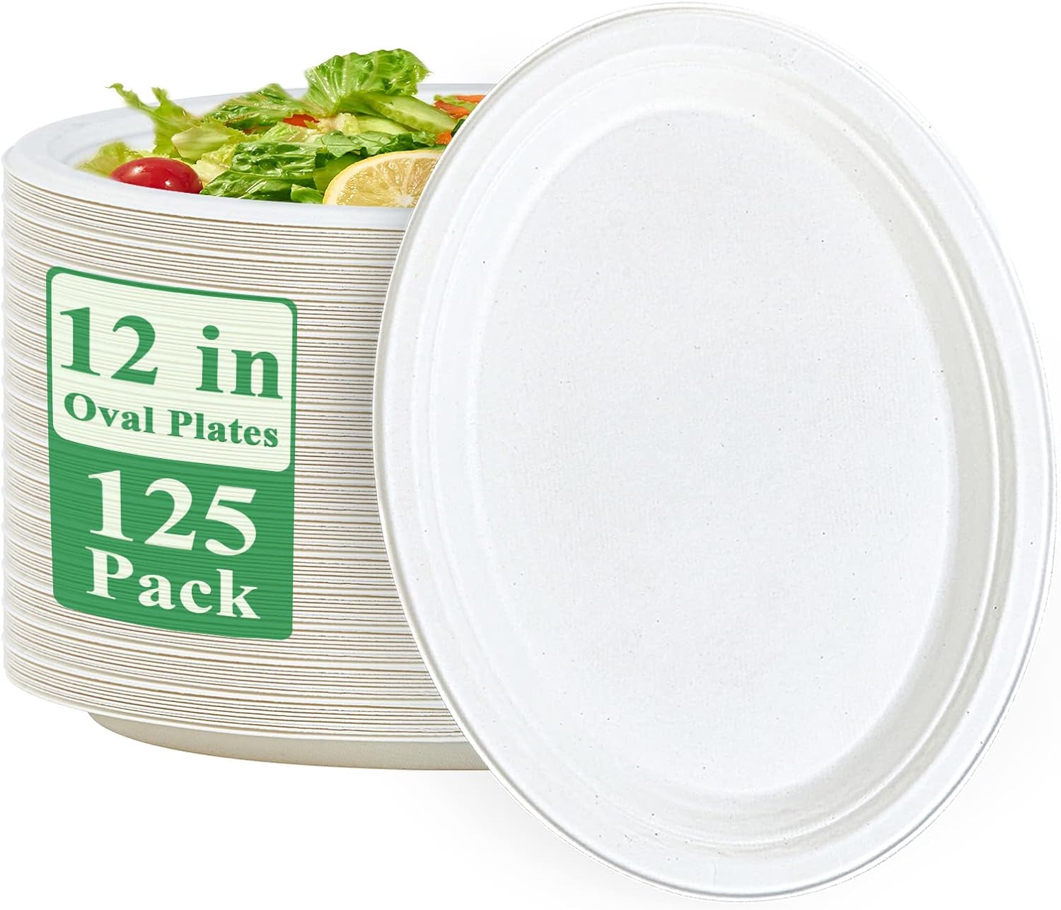 Set of 125 Compostable Oval Paper plates.