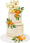 15 Pcs Little Cutie Is on the Way Cake Topper Set Glitter Orange Cake Topper and Simulation Citrus Decorations for Citrus Birthday Party Gender Reveal Fruit Party Supplies