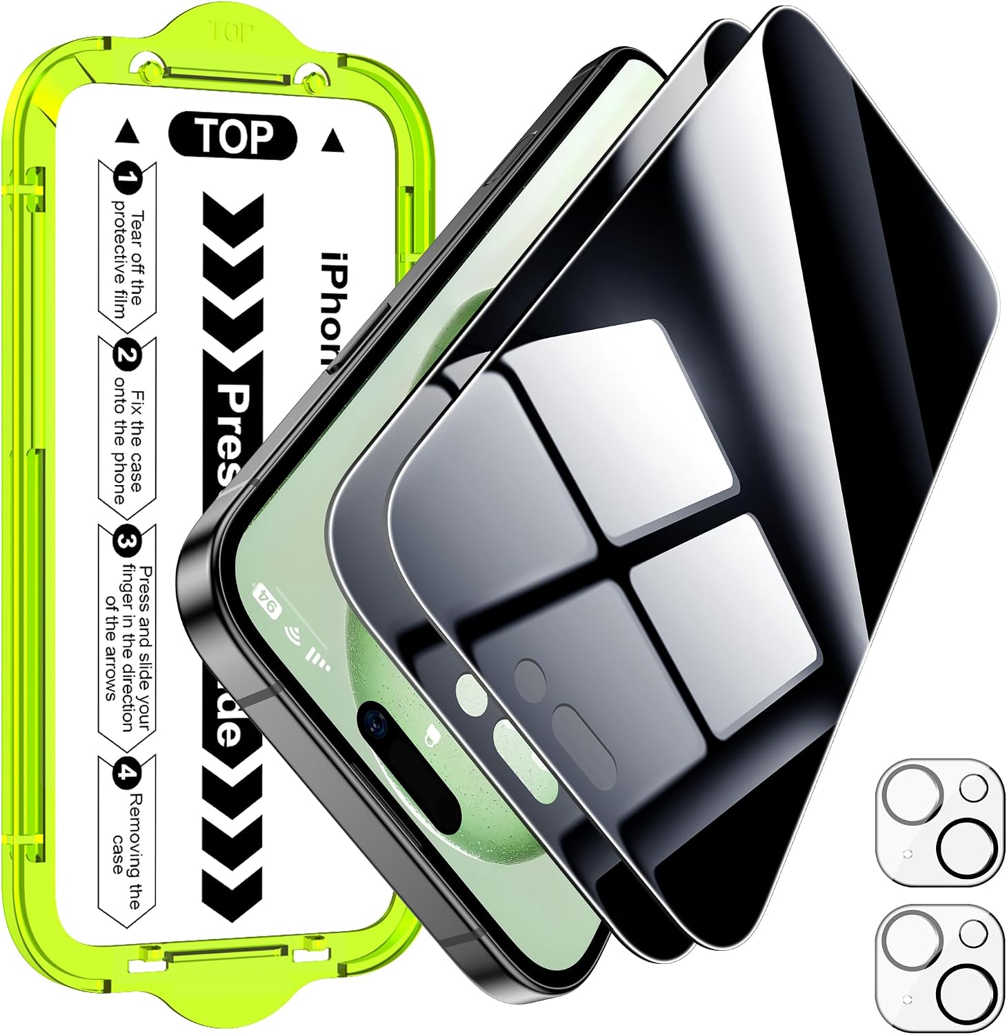 iPhone 15 Plus Privacy Screen Protector with Camera Lens Cover (2 pack)