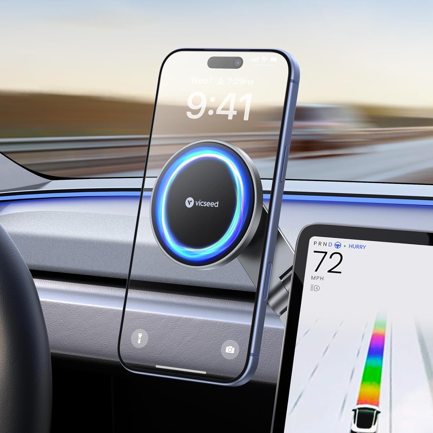 VICSEED Tesla Phone Mount Strongest Magnet Power Foldable Hidden Tesla Phone Holder Fit for All Phone, Tesla Model 3 Model Y for MagSafe Car Mount, Tesla Model 3 Accessories, Tesla Model Y Accessories