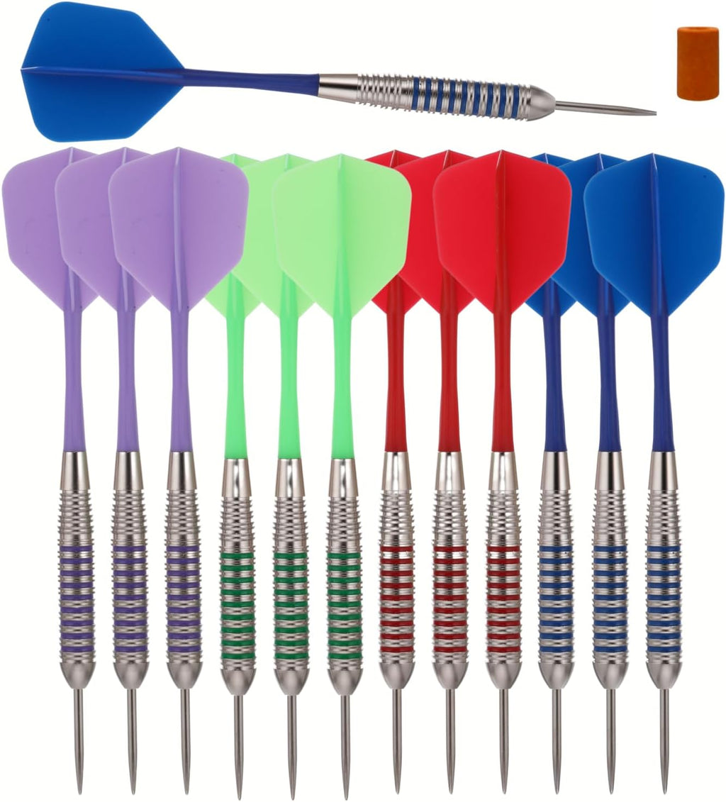 SHOT TAKER CO. EST. 2017 Steel Tip Darts Set |12 pc Bar Darts; 3 of Each Color; Perfect Fun Darts for 4 Players Throwing Metal Tip On Dartboard in Family Game Room, Man Cave (23g Nickel-STC10455)