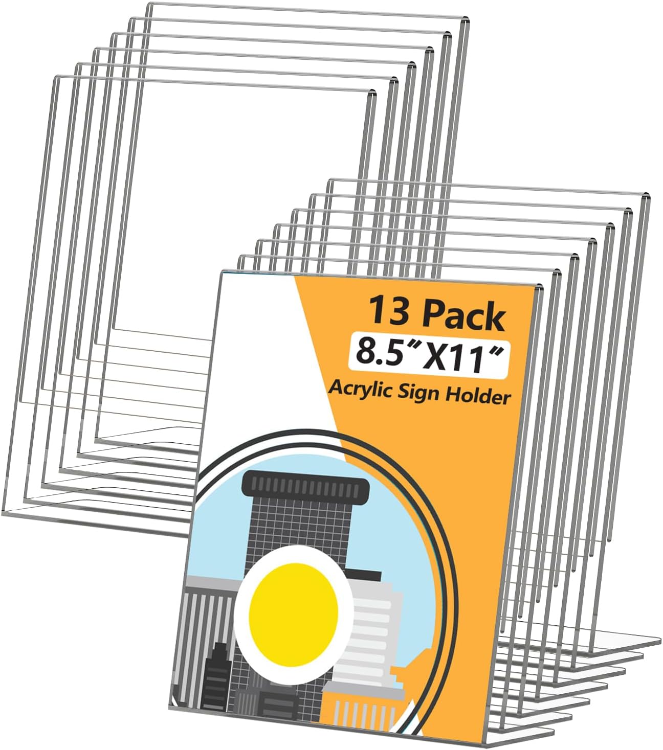 EthPul 13 Pack Acrylic Sign Holder 8.5x11, L-Shape Clear Plastic Display Stands for Tabletop, Slanted Back Menu Flyer Paper Photo Picture Frame Display Stand for Restaurants Office Store Show Fair