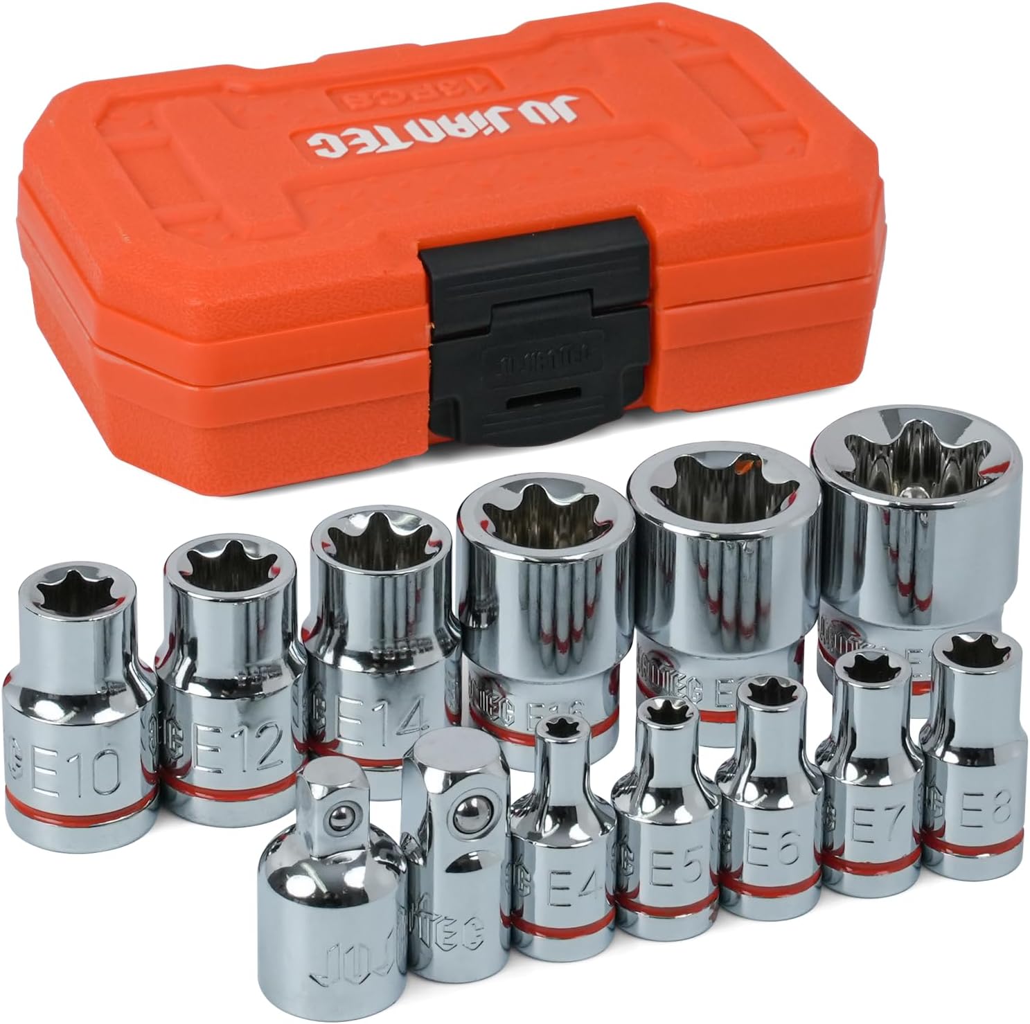 13-Piece E-Torx Socket Set with 6-Point Star Design - E4 to E20 Sizes, 1/4â€ & 3/8â€ Drive, Hardened CR-V Steel, Impact Wrench Compatible, Sturdy Molded Case