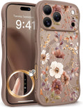 GVIEWIN for iPhone 17 Pro Max Case Compatible with MagSafe [Curly Wave Edge][Full Camera Protection] Floral Translucent Shockproof Magnetic Women Phone Case for 17 Pro Max, Corn Poppy/Brown