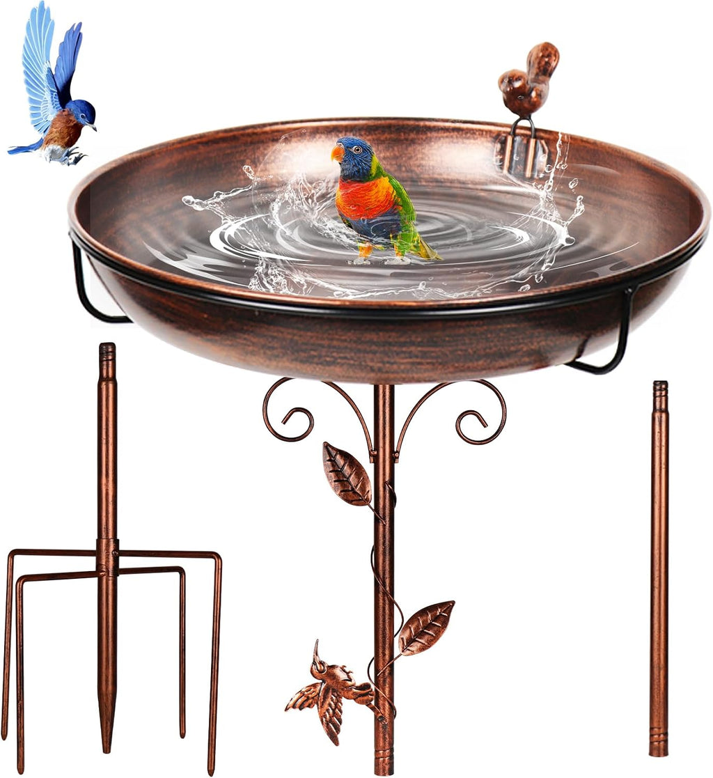 GRECOMEIN Bird Bath for Outside, 2 Bird Decor, Hummingbird on Pole & Sparrow on Bowl, 38.5 Inch Height Garden Birdbaths, 12 Inch Antique Bronze Freestanding Birdfeeder Bath for Yard Patio