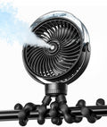 SWEETFULL Misting Stroller Fan“ Portable Baby Fan with Spray Cooling, 4 Speeds, Quiet Rechargeable Fans for Travel, Outdoor, Golf Cart, Car Seat, Beach (Black)