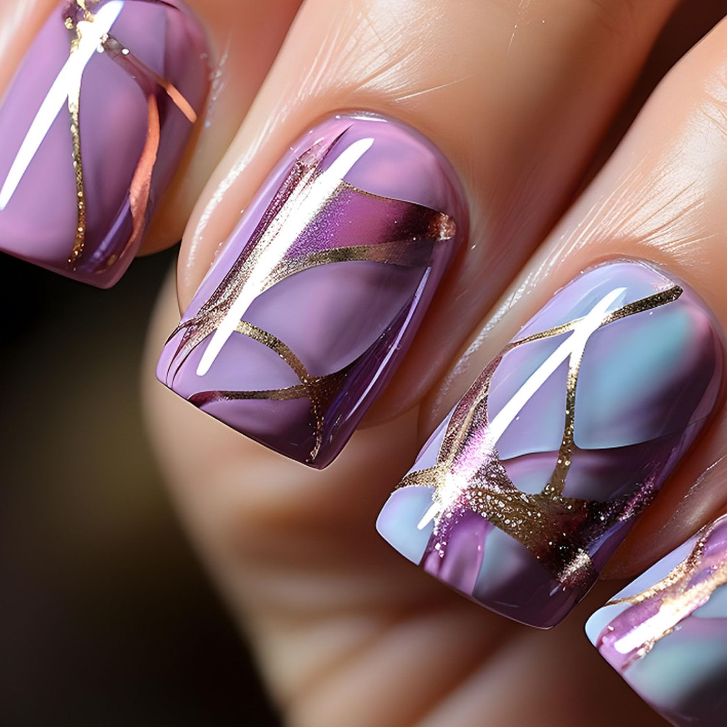 Press on Nails Medium Fake Nails Square Glue on Nails