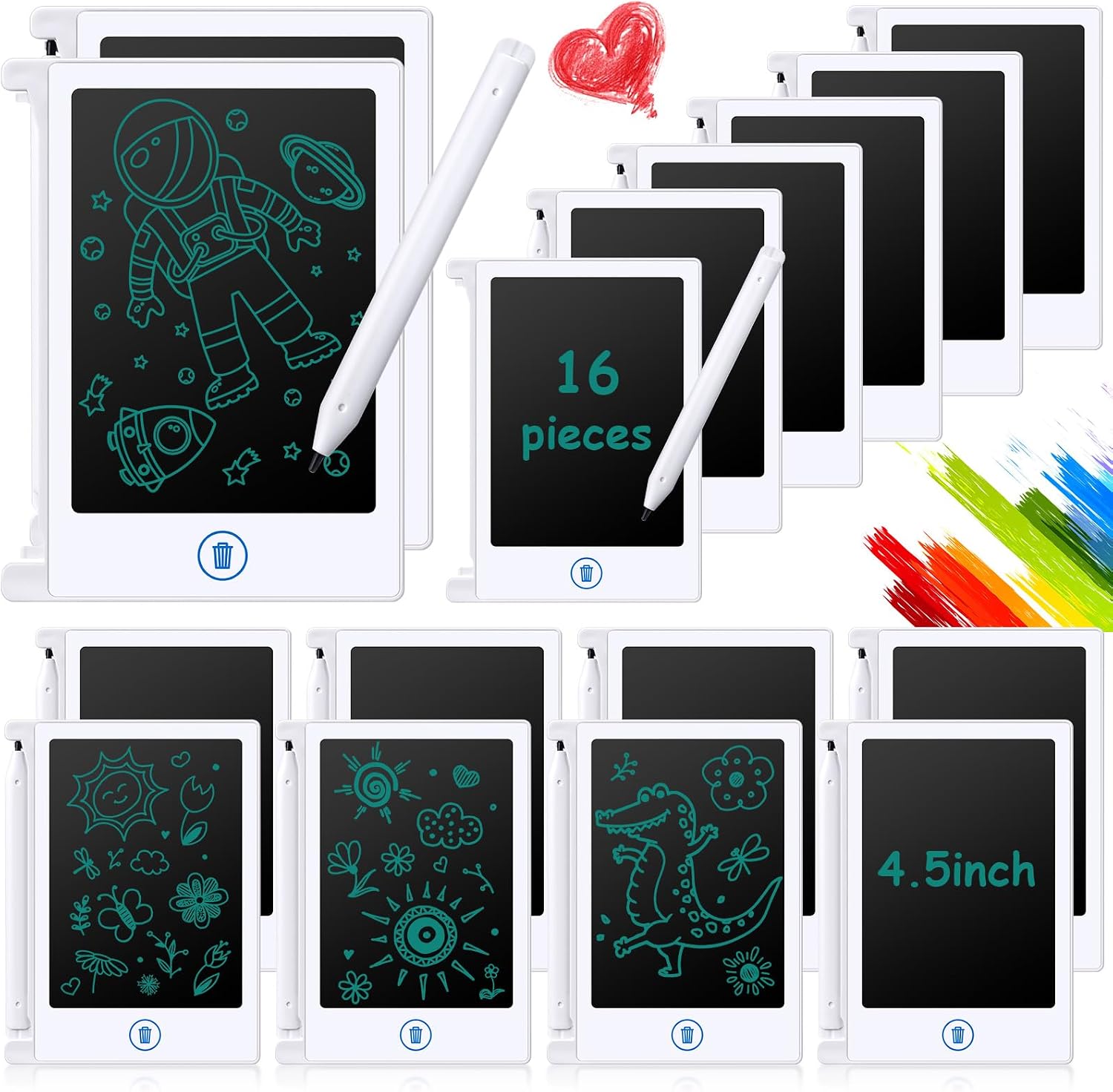 16 Pack 4.5 Inch Mini LCD Writing Tablet for Kids Electronic Doodle Board Bulk Erasable Drawing Tablet Reusable Writing Pad for Girls Boys Party Favor Goodie Bag Classroom Gifts(White)