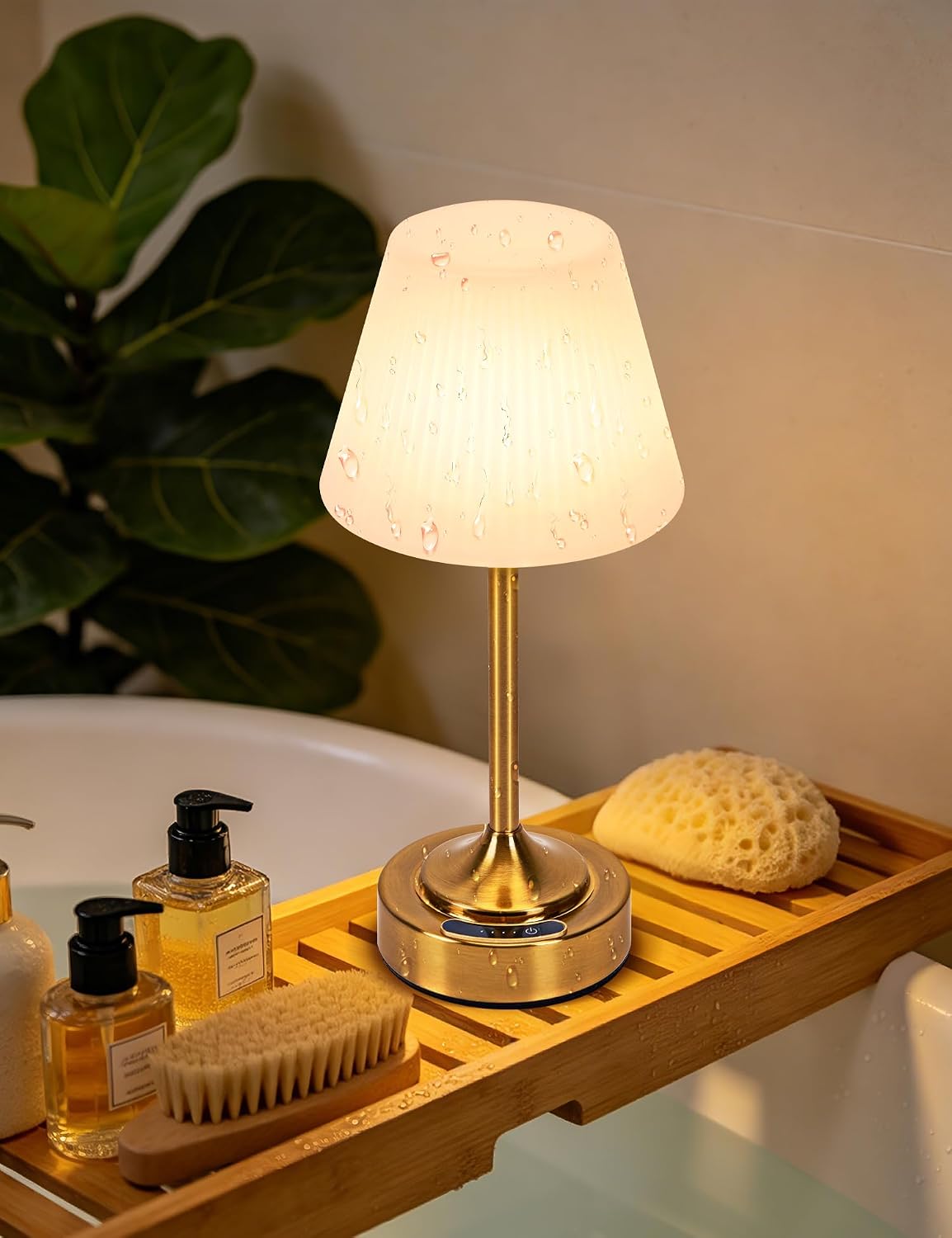 Shower Lamp Waterproof, Cordless Rechargeable Table Lamp with Battery Indicator, Touch Dimming, LED Cordless Shower Light for Patio, Camping, Bathroom, Restaurant & Kitchen