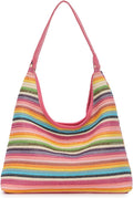 Oweisong Women Summer Beach Bag Straw Bucket Tote Handbag Woven Vacation Purse