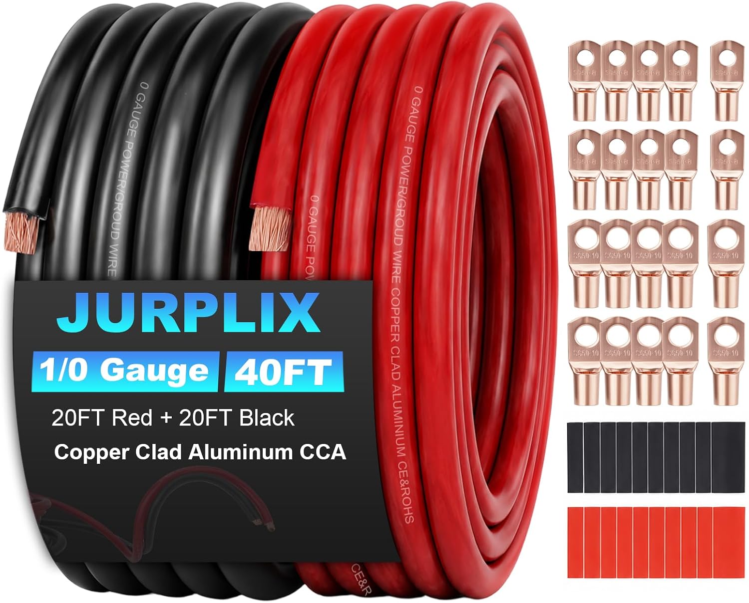 1/0 Gauge Amp Wiring Kit (20 ft Each)