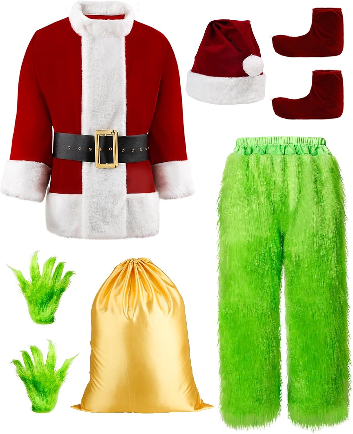 Penny Esther Halloween Costumes Adult Cosplay Christmas Green Santa Costume Funny Santa Suit for Men Santa Outfit