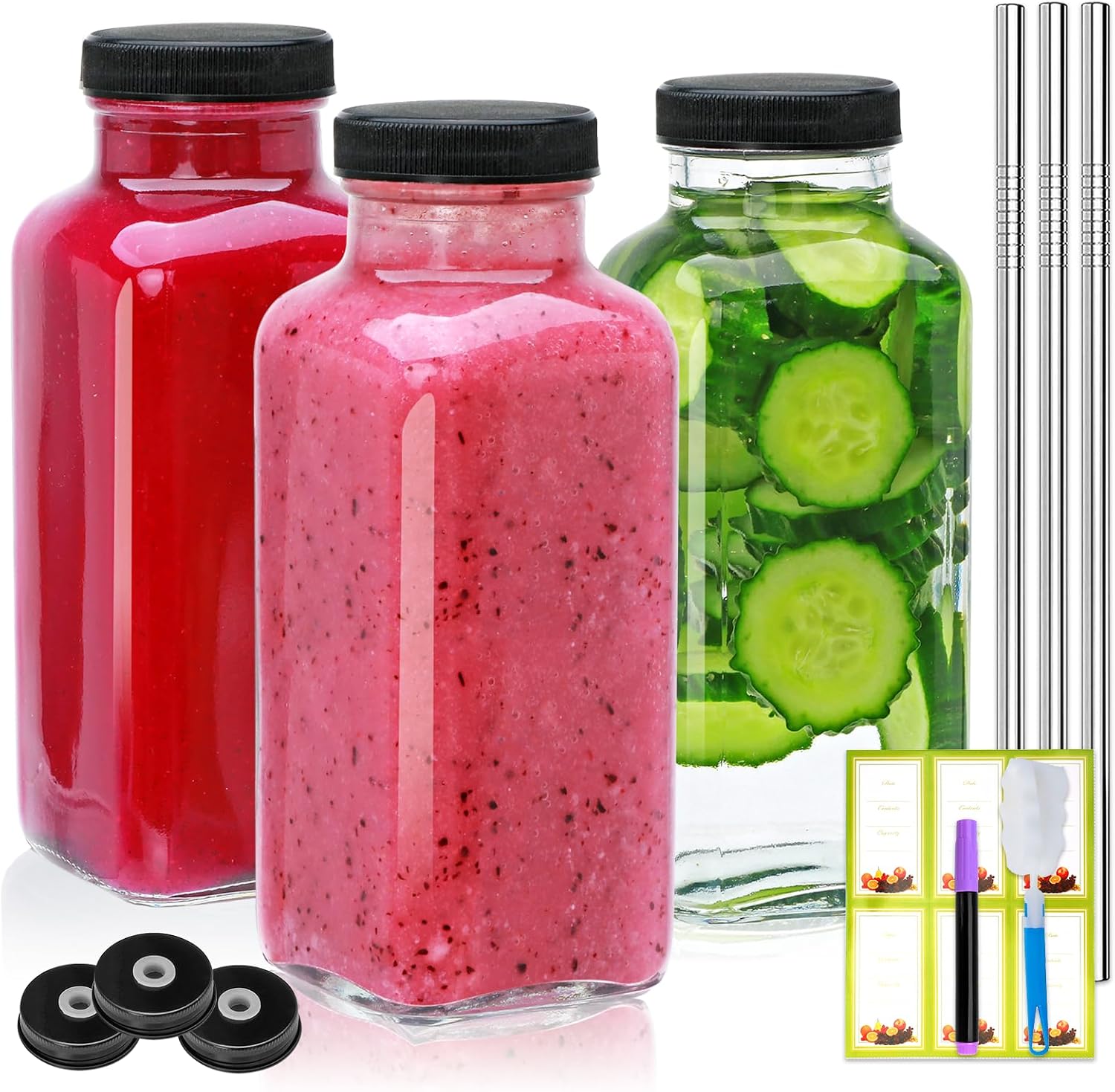 12oz Glass Bottles with lids.