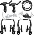 Qcdou Bike Brakes Set, V-Type Bicycle Brakes, Universal Front and Rear Bicycle Brakes, Bike Tools Set Includes Inner and Outer Callipers Cables Lever Kit, Multi-Tool Wrenches(Black)