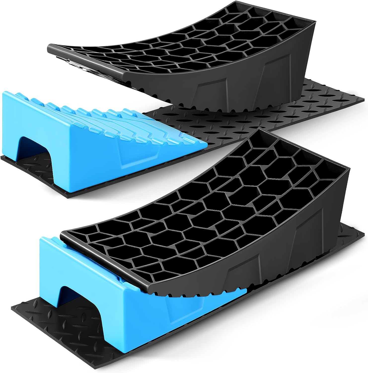 RV Leveling Blocks Kit, Travel Camper Leveler RV Leveling Blocks Ramp for Trailer, Motorhome, Dual Axle Trailer 2 Pack,Blue & Black