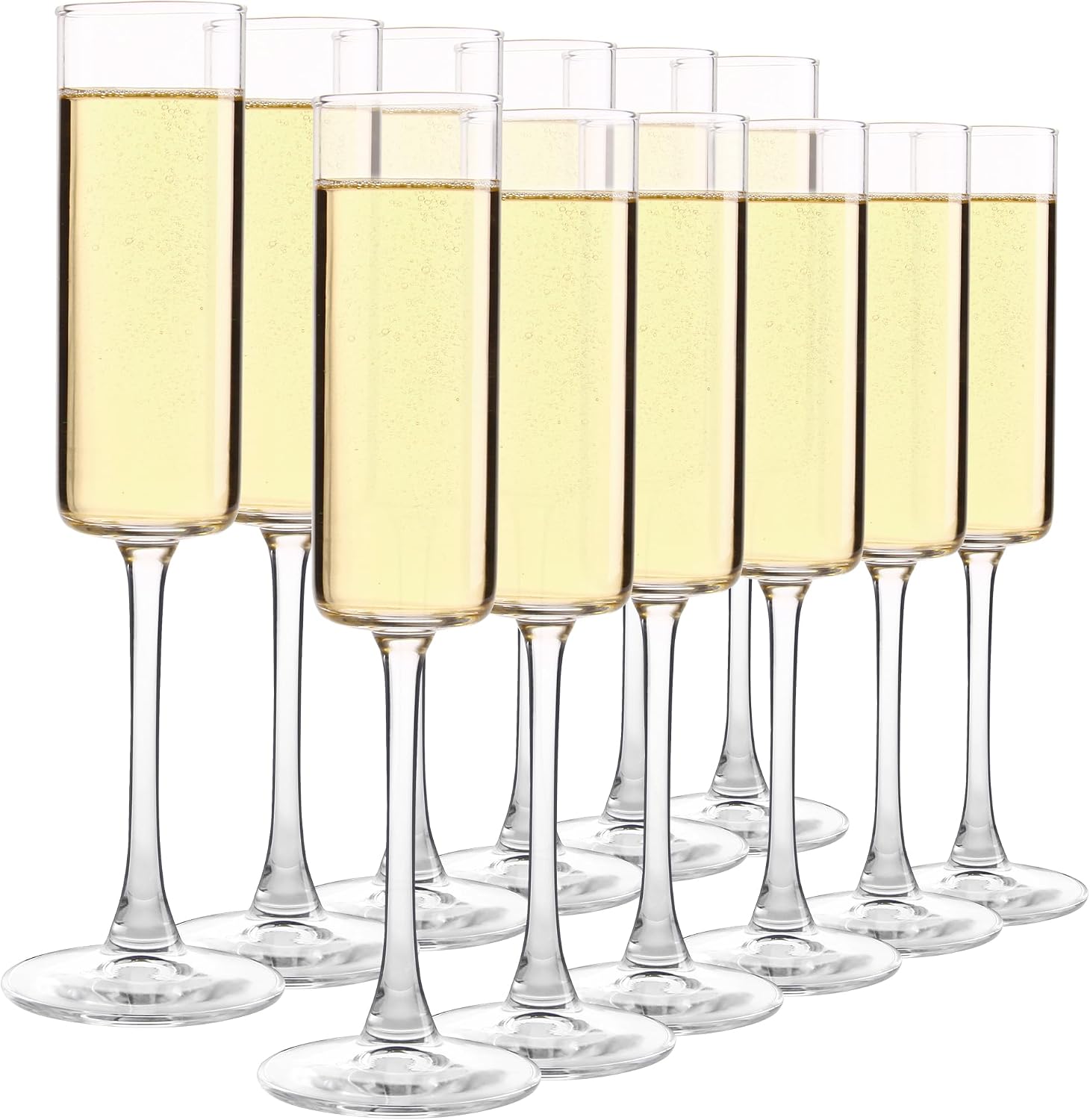 Elegant Champagne Glasses Set of 11, Glass Champagne Flutes for Birthday, Wedding, Party - 6 oz, Clear