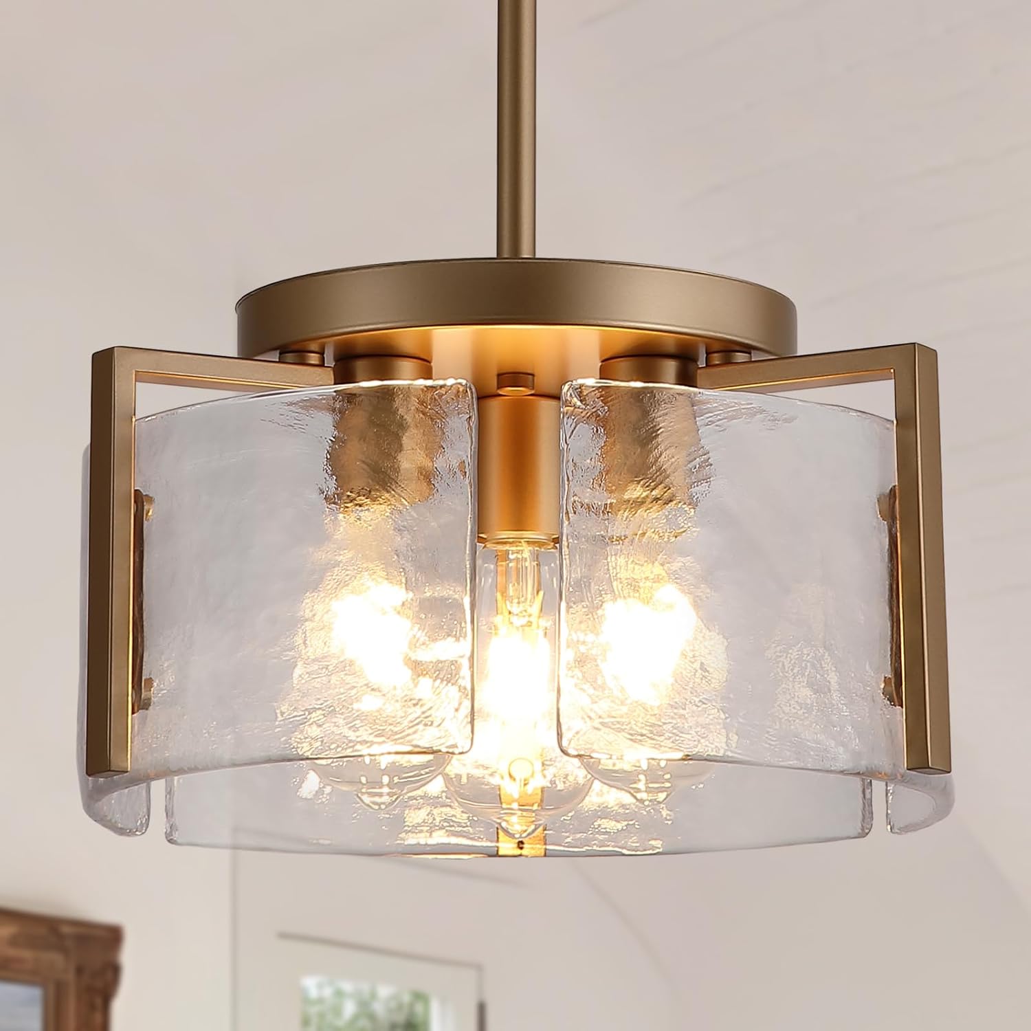 Gold Chandeliers for Dining Room Light Fixture, Foyer Lighting Fixtures Pendant Lights Kitchen Island, Adjustable Glass Modern Farmhouse Chandelier for Entryway, Bedroom, Bathroom, Foyer, Living Room