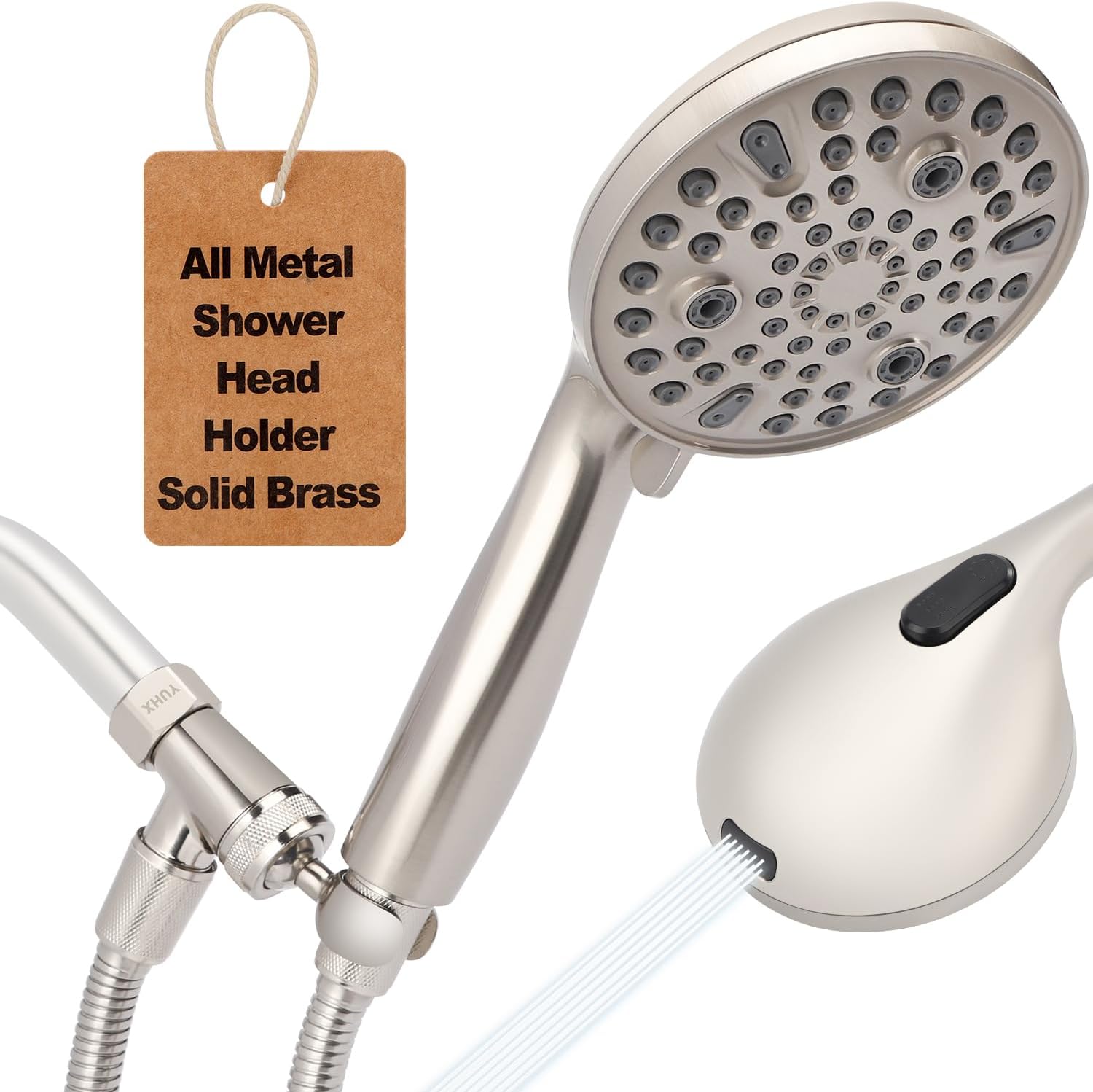 Shower Head with Handheld - All Metal Holder and Long Hose, High Pressure