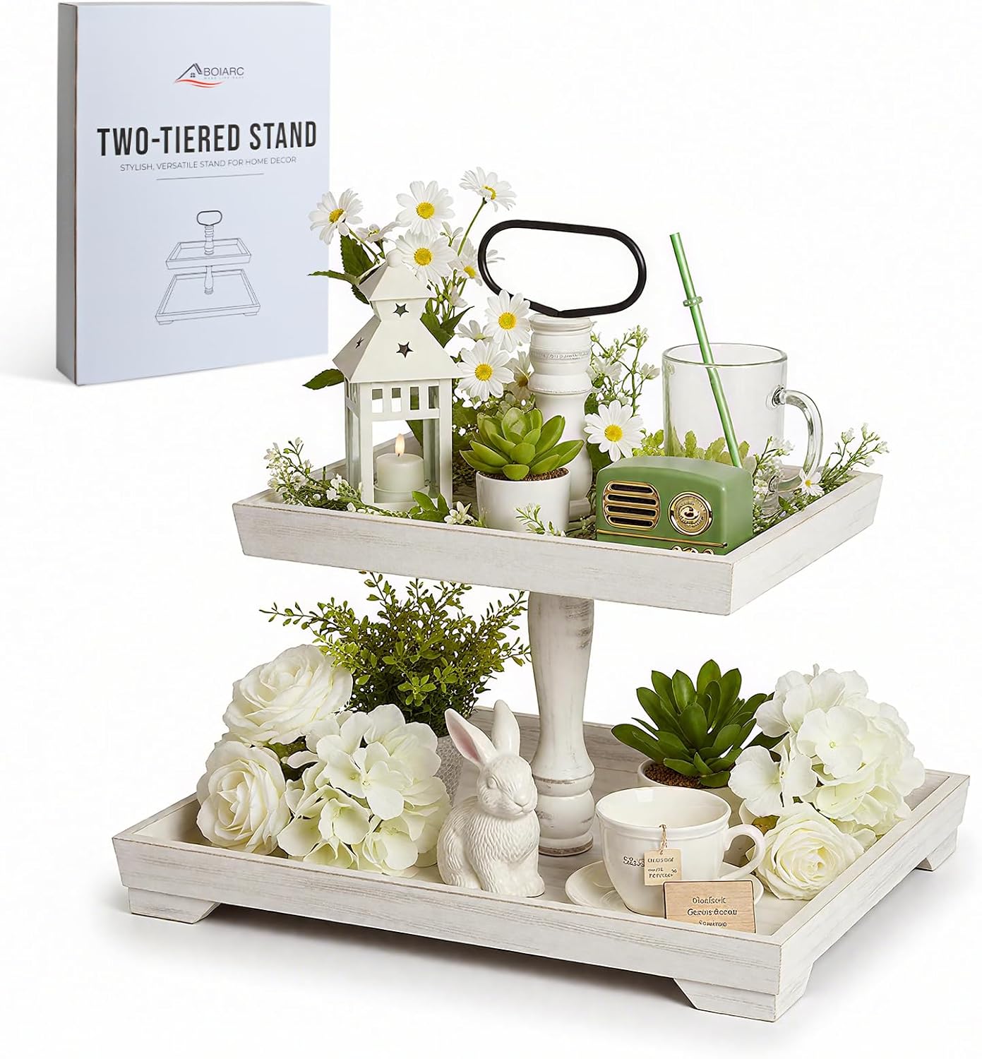 2-Tiered Rustic Wooden Tray