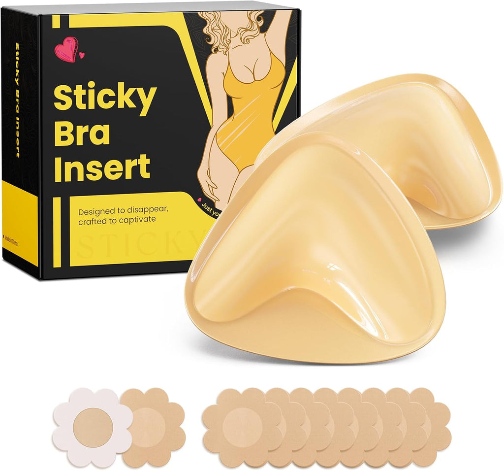 DesirTop Double Sided Sticky Bra Push Up, Invisible Bra Pad Inserts for Large Breasts, Adhesive Bra for Bikini Swimsuit (Beige, Large)