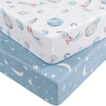 Baby Crib Sheets for Boys and Girls, Fitted Crib Sheets 52" x 28", Soft Breathable Microfiber Sheets for Standard Crib and Toddler Mattress, 2-Pack Blue Rocket