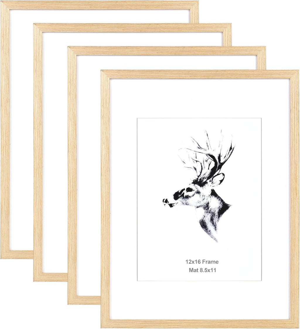 Yaetm 12x16 Black Picture Frame with Mat for 8.5x11 Set of 4, Solid Wood Frame 12 x 16 for Photos, Posters & Art Prints, Horizontal and Vertical Wall Mount (4 pack, Anthracite Black)