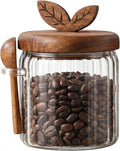 Splotiva Glass Coffee Canister with Wooden Lid & Spoon, Airtight Food Storage Jar for Coffee, Sugar, Salt, Tea & Snacks (17floz)