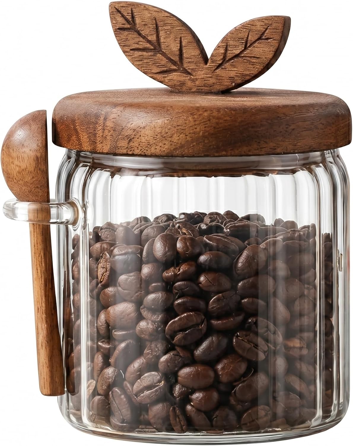 Splotiva Glass Coffee Canister with Wooden Lid & Spoon, Airtight Food Storage Jar for Coffee, Sugar, Salt, Tea & Snacks (17floz)