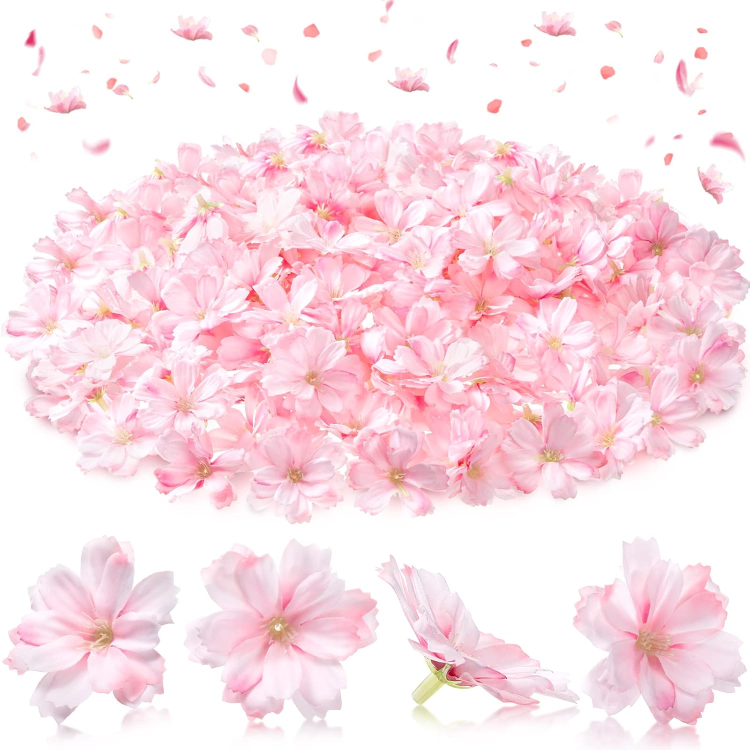 WILLBOND 100 Pieces Mini Faux Flower Heads Cherry Blossom