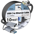 Jadaol USB-C/USB-A to Ethernet Cable 10 ft, Built-in USB-A Adapter