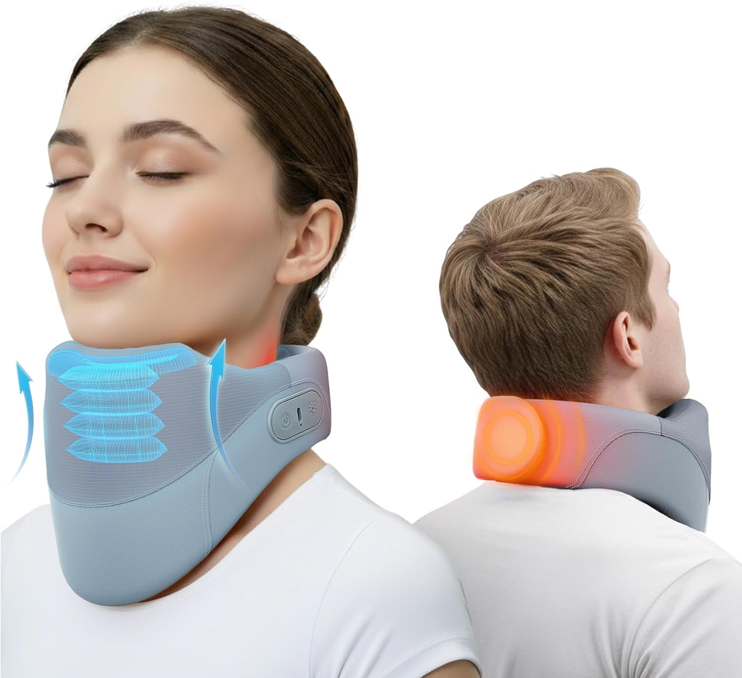 Cordless Neck Brace for Cervical Spine Posture Correction and Support, Patented Traction Device with Intelligent Adjust and Hot Compress, Neck Brace for Men and Women, ï¼ˆGray, Mediumï¼‰