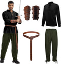 rumnigh 4 Pcs Men's Renaissance Costume Set Medieval Pirate Costume men Shirt and Pants Viking Costume Accessory(Elegant Color, Large)