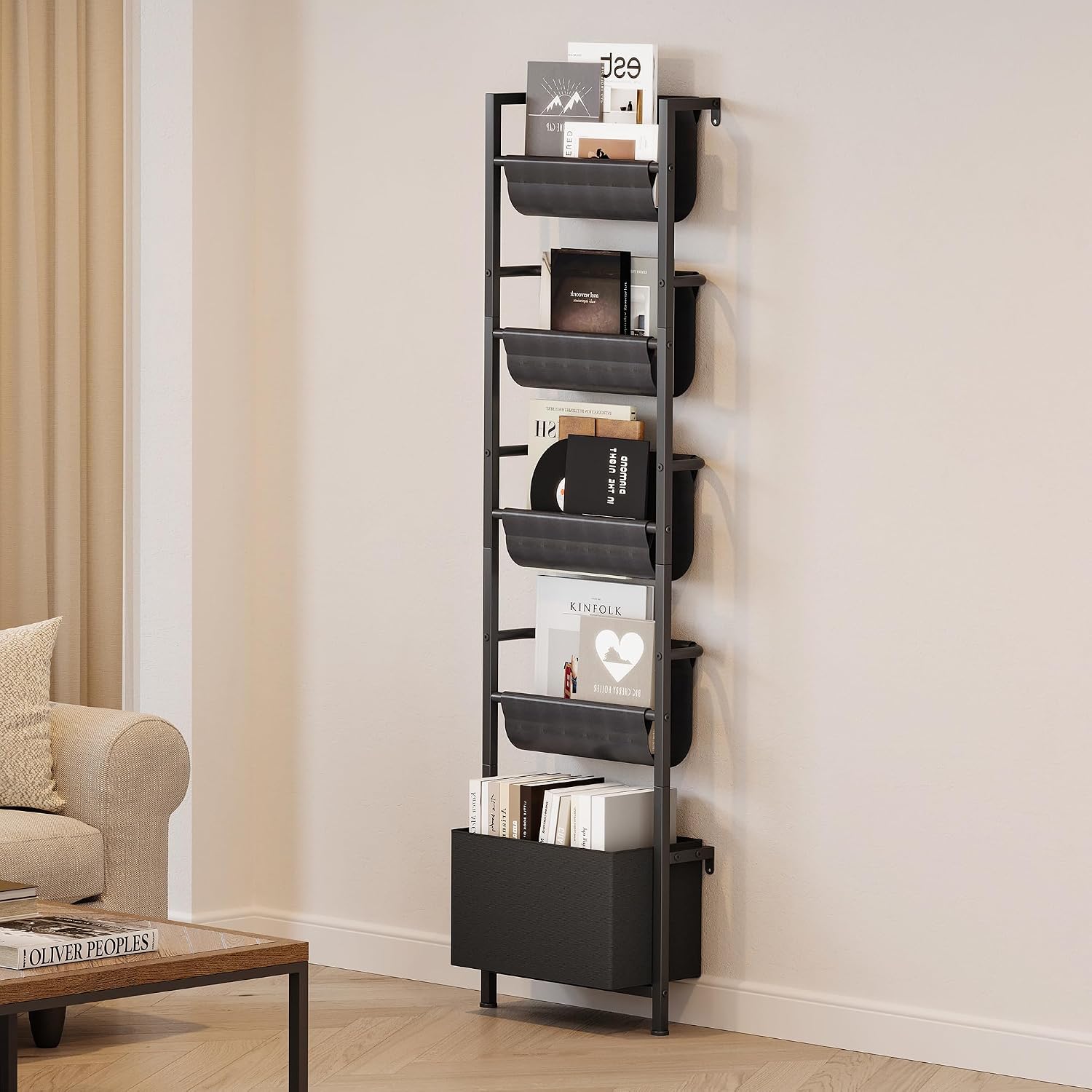 Homeiju Wall Mounted Kids Bookshelf with Storage Bin