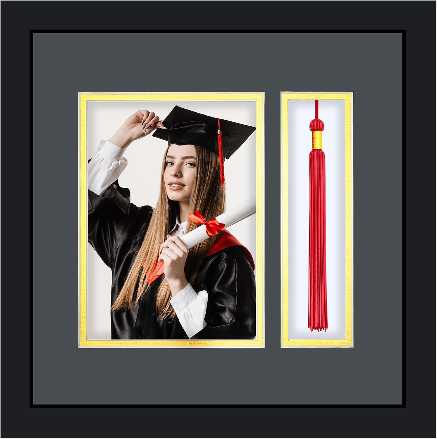 Seeloowy Graduation Photo Frame 4 x 6 with Tassel Holder for Pictures Photo Frame Elegant Double Mat 2026 Graduation Decor Gift for Graduate (Black)