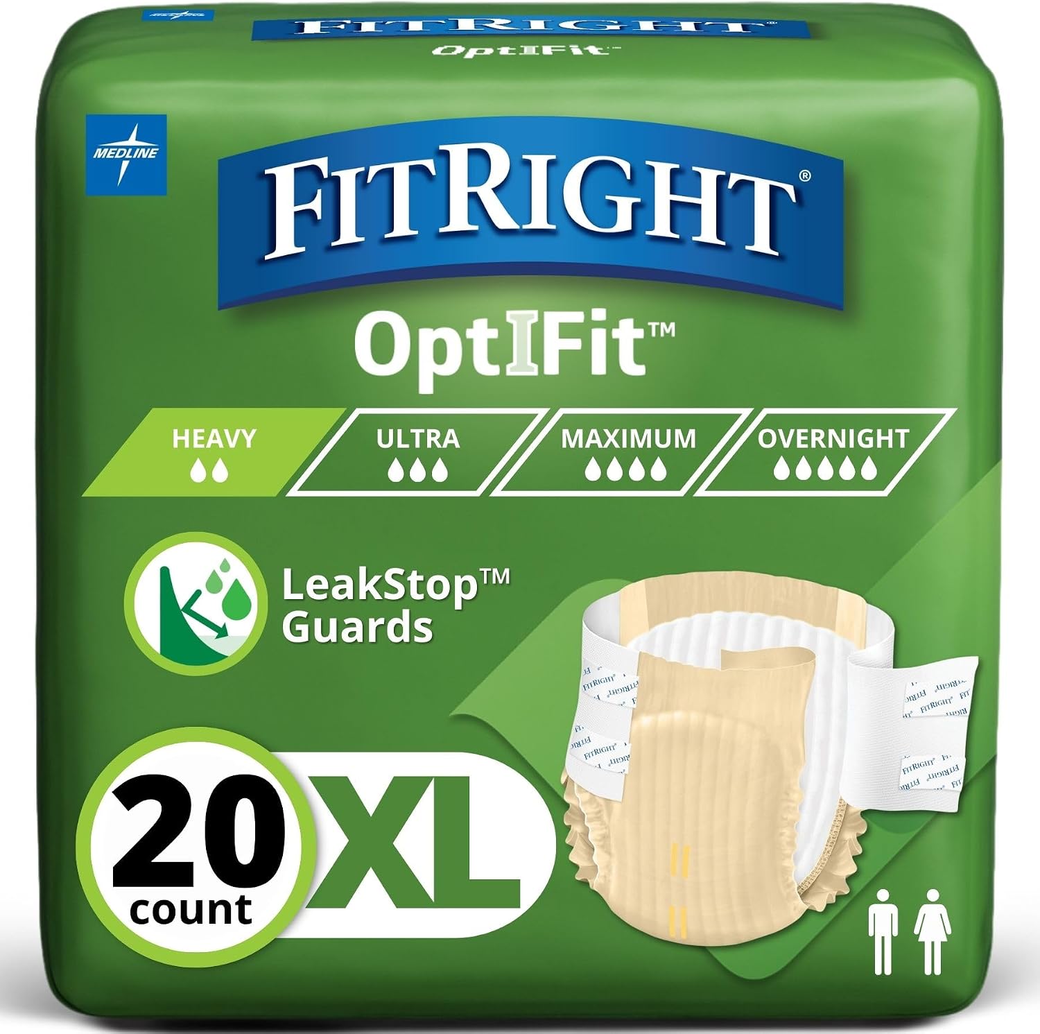 FitRight Extra+ Adult Diapers, Disposable Incontinence Briefs, Leak-Proof Diaper, Absorbent Briefs For Men and Women, Maximum Protection, X-Large, 56 â€“ 64 in, 20 briefs per bag