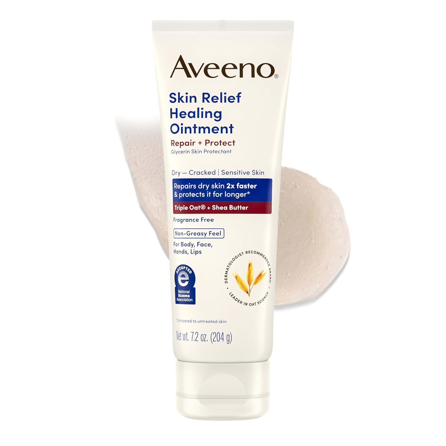 Aveeno Skin Relief Healing Ointment, for Extra Dry, Cracked & Sensitive Skin, 72-Hour Protectant with Triple Oat, Shea Butter & Glycerin, Fragrance-Free for Body, Face, Hands, Lips 7.2 oz