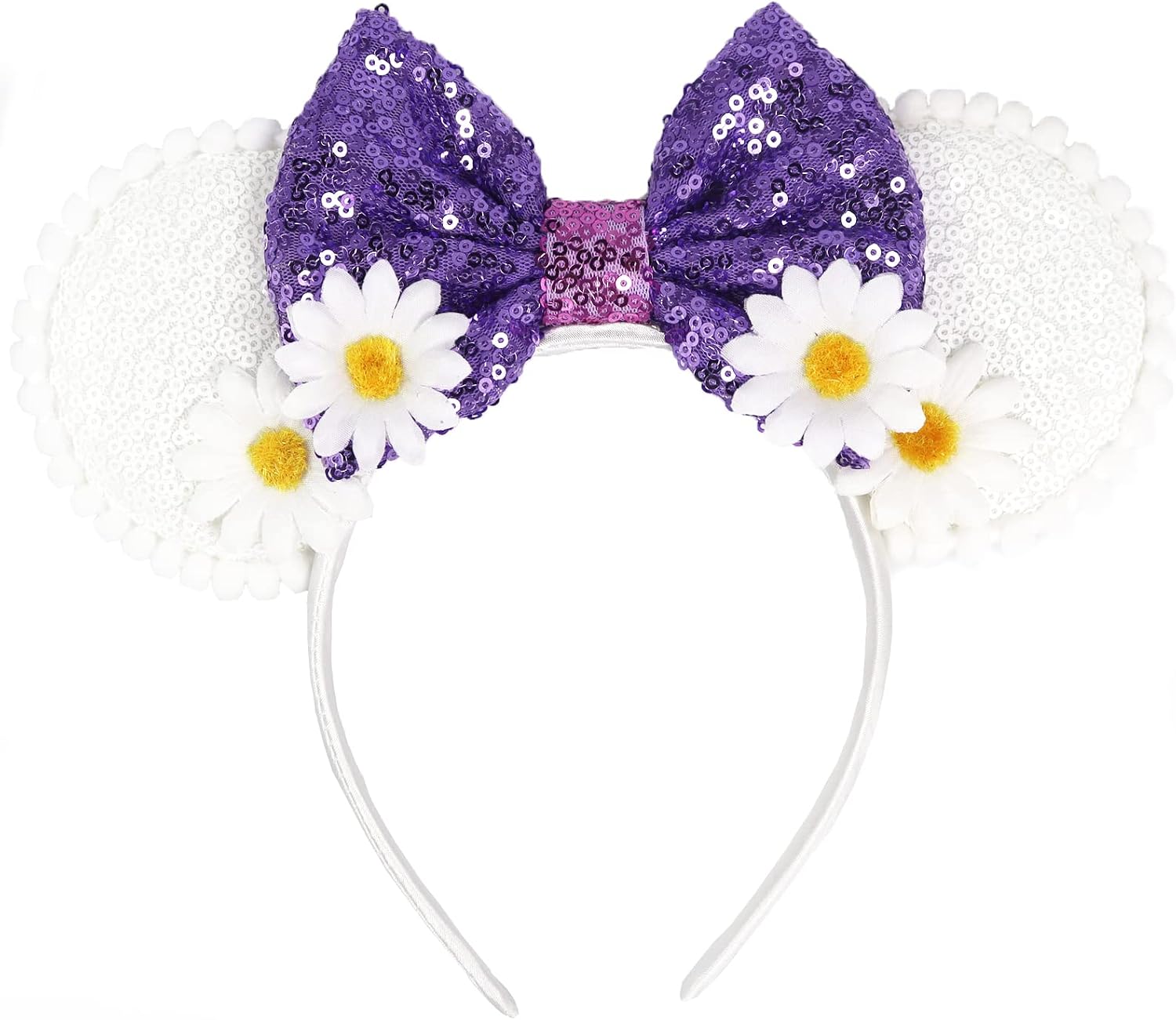 FACHPINT White Mouse Ears, Daisy bow Mouse Headband for Adult and kids