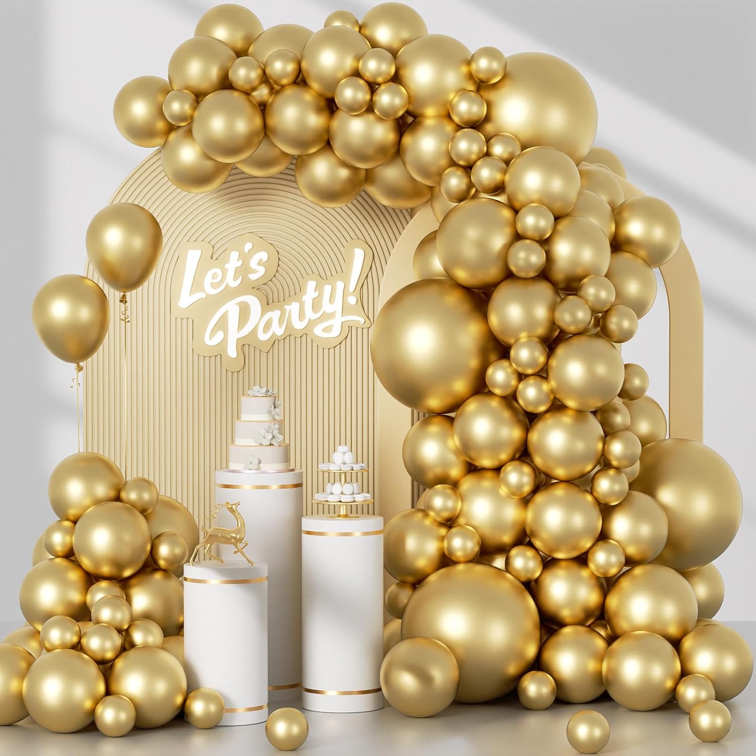 Awenztech 122pcs Metallic Gold Balloon Arch Kit