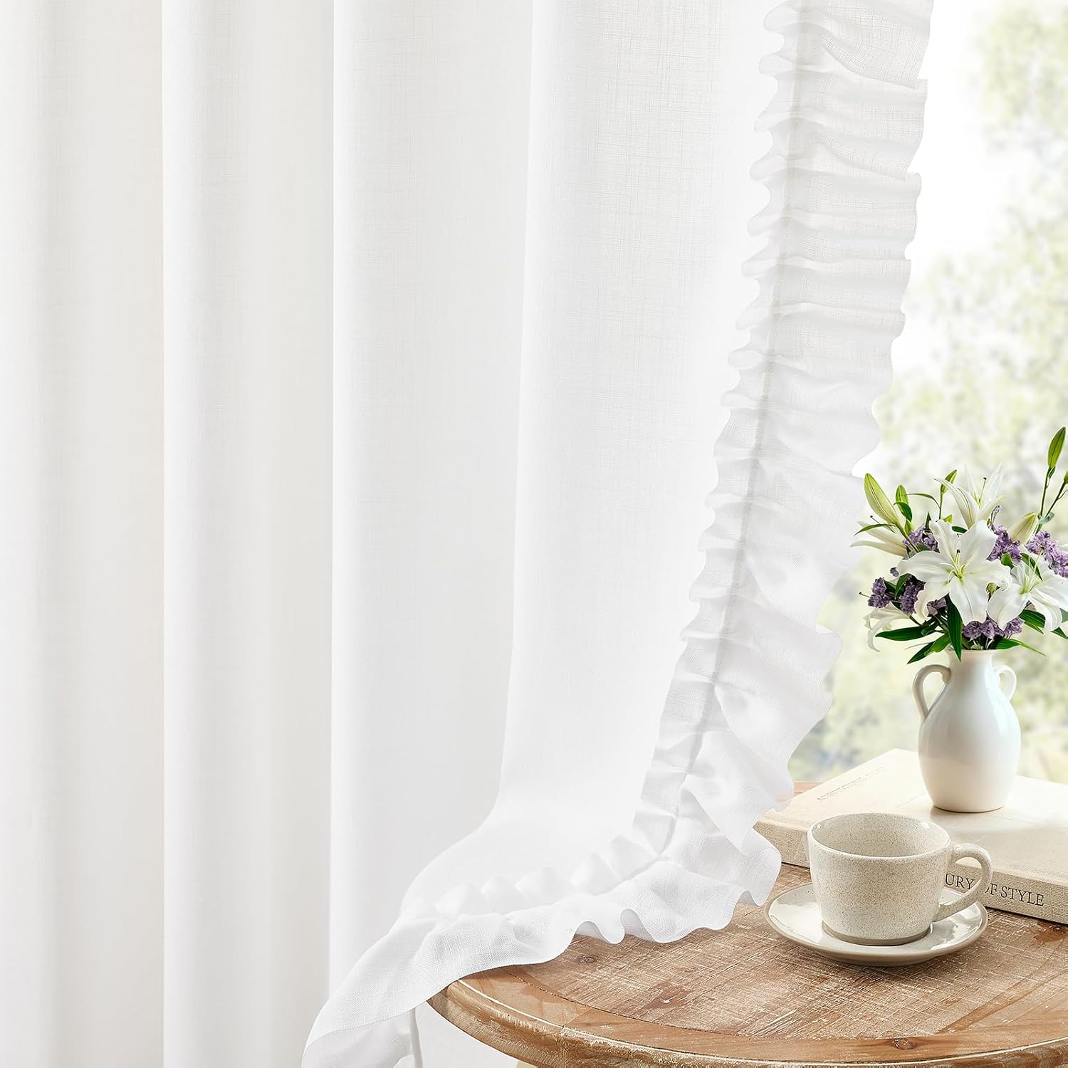 White Ruffled Curtains 58 x 84 inches (2 panels)