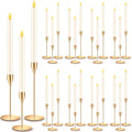 30 Pcs Gold Candlestick Holders with Flameless LED Candles Bulk Includes 15 Metal Candle Holders 15 Ivory Battery Operated Taper Candles for Wedding Valentines Table Centerpieces Home Decor
