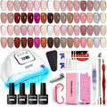 36Pcs Jelly Gel Nail Polish Kit 32 Colors with U V Light Crystal Transparent Classic Color 4 Functional Gel for All Seasons