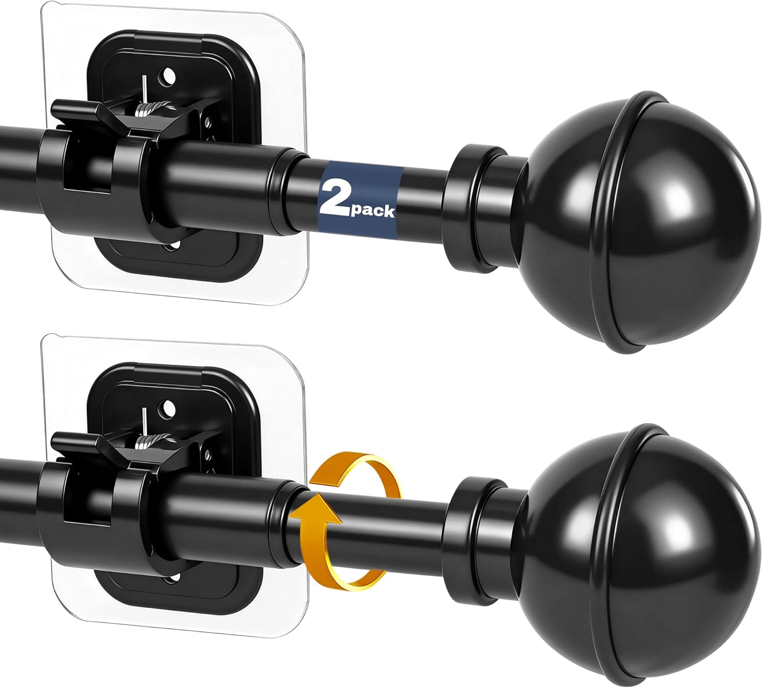 Adhesive Curtain Rod No Drilling for Windows 27 to 84",Renter Friendly No Drill Adjustable Rod, 5/8 Inch Diameter Easy Install Non Screw Screwless Apartment Rods with Stick on Bracket Holder 2-Pack