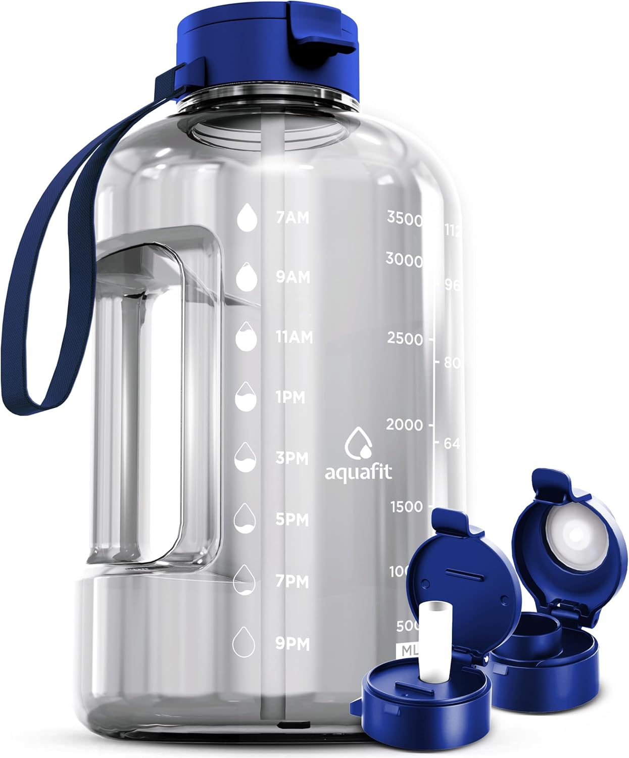 AQUAFIT 1 Gallon Water Bottle with Time Marker - Straw & Chug Lid