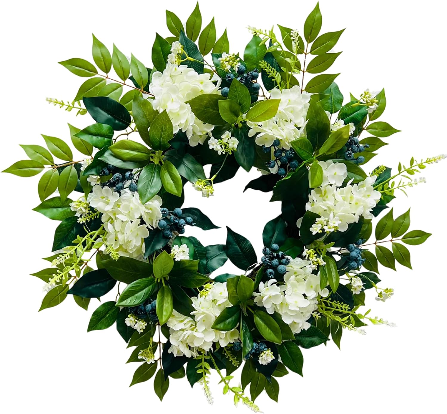Hydrangea Wreath with Solid and Flashing Lights 22 inch
