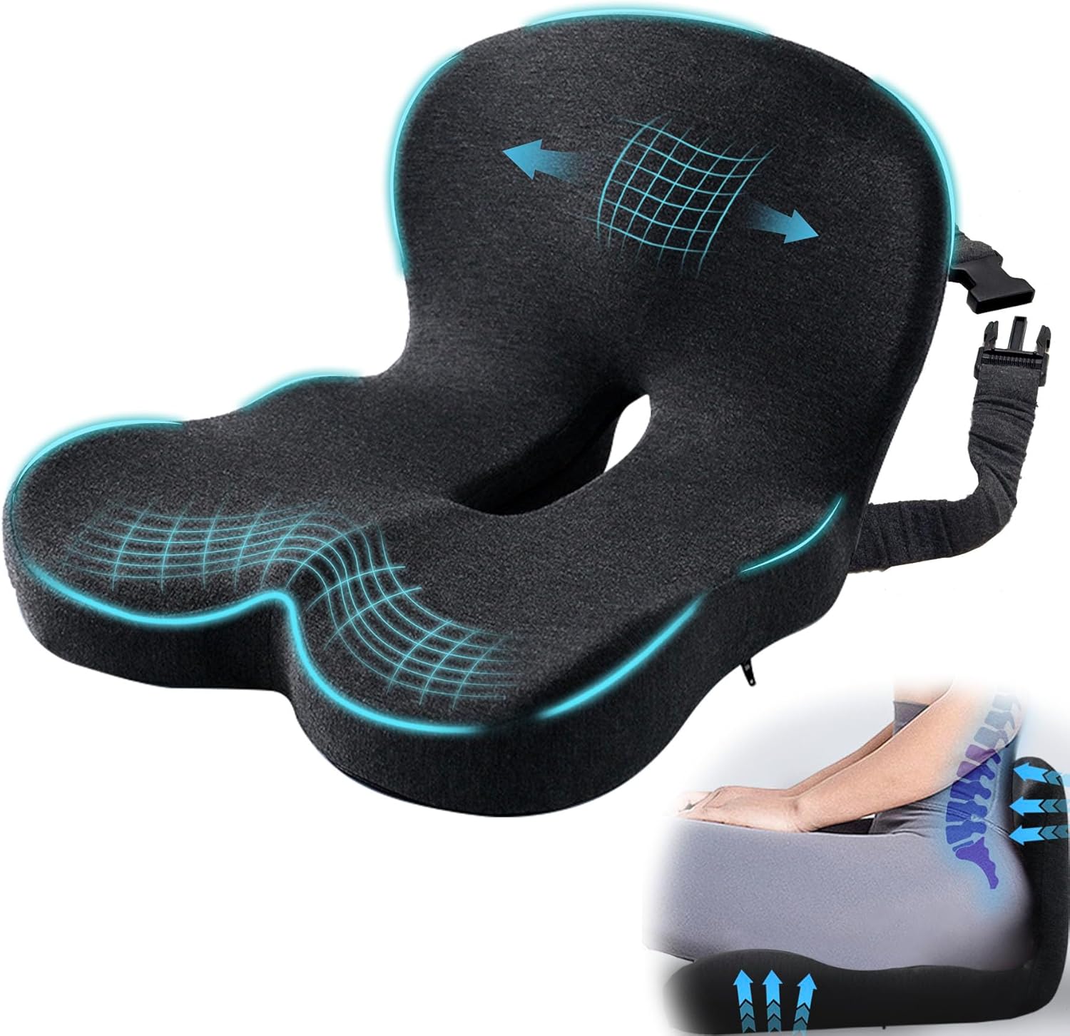 Mosxoed Car Seat Cushion, Memory Foam Driving Cushion with Adjustable Strap