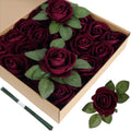 ICBOX Burgundy Artificial Flowers Velvet Roses 25 PCS