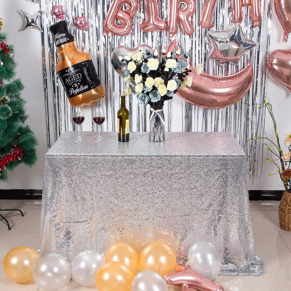 JYFLZQ Silver Sequin Tablecloth 50" x 80" Rectangular